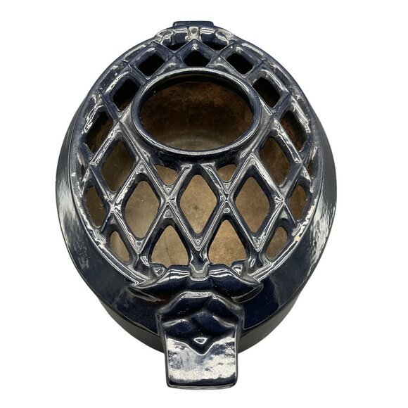 Vintage John Wright Cast Iron 3 Qt Wood Stove Steamer With Lattice Top Dark Blue - Picture 2 of 6